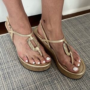 Lilly Pulitzer Gold Platform Wedge Sandals
